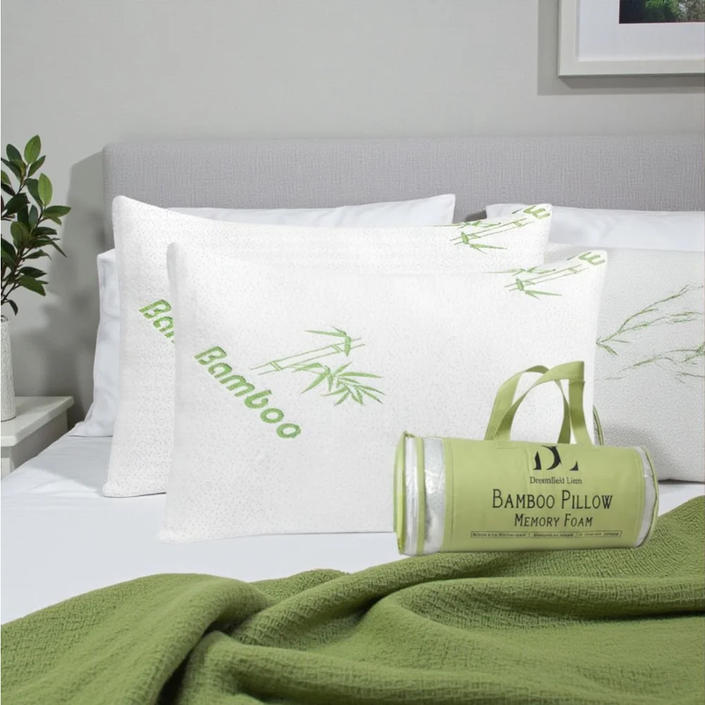 Bamboo Pillow Shredded Memory Foam for Sleeping Ultra Soft, Cool & Breathable
